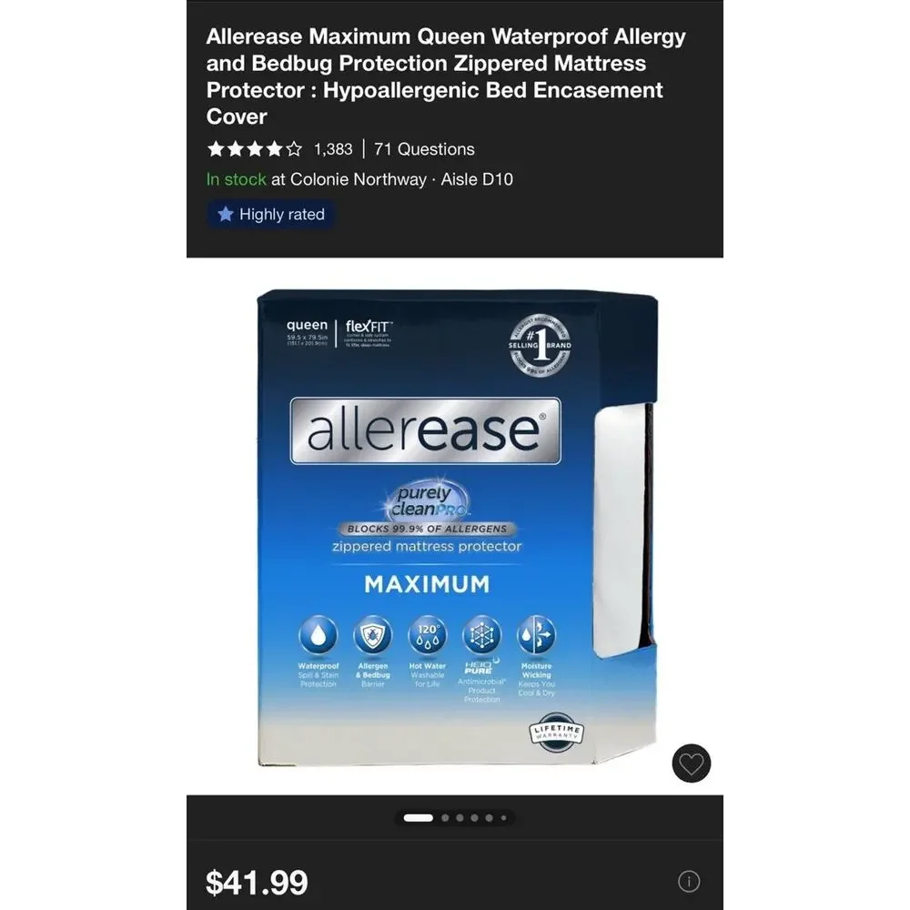 AllerEase Maximum Protection Queen Mattress Cover - Bed Bug & Allergy
